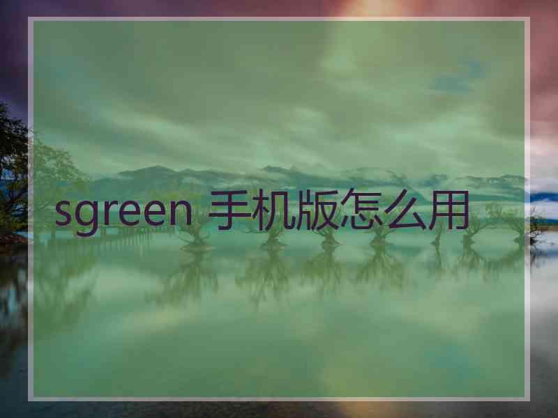 sgreen 手机版怎么用